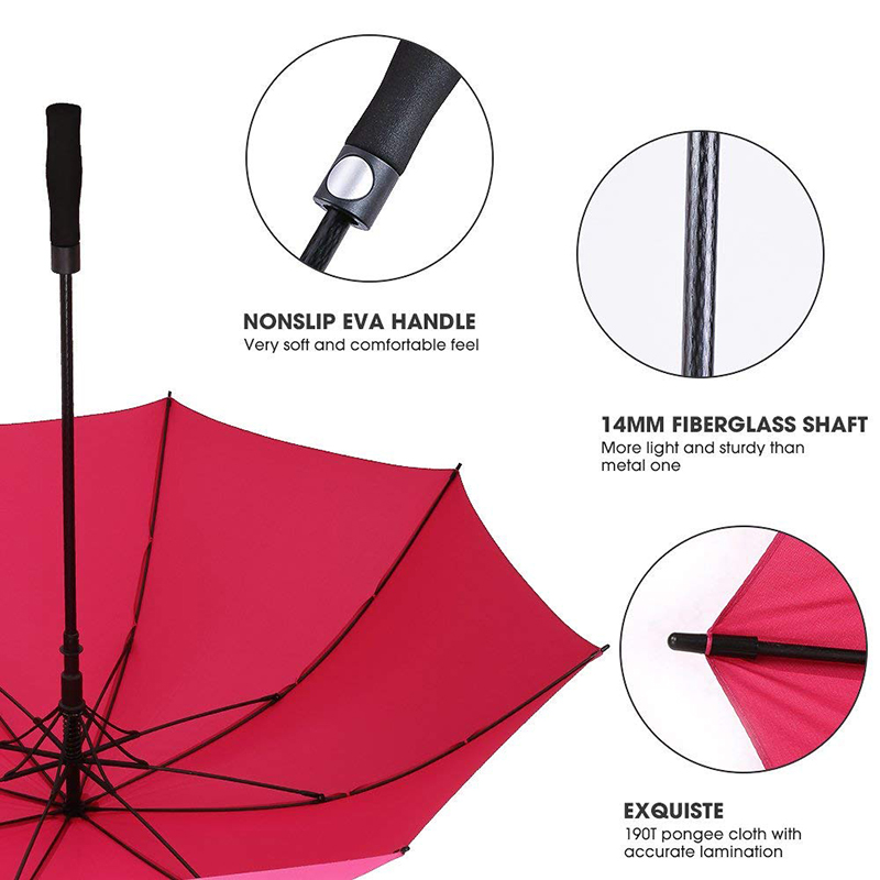 Paraguas de golf con mango EVA de marco de fibra de vidrio de moda promocional 2019 con impresión personalizada