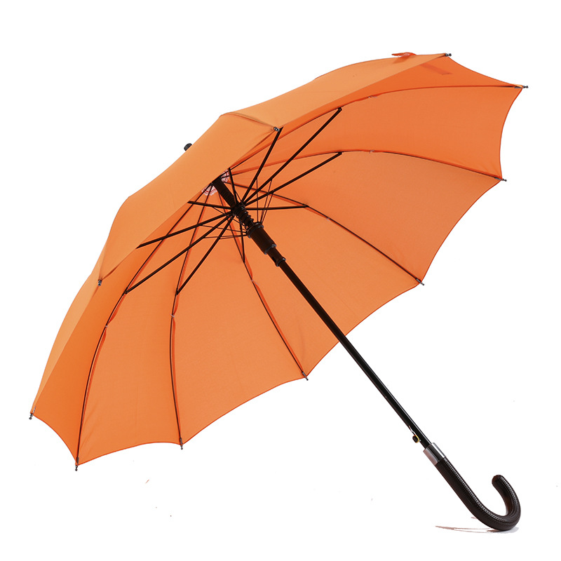 Paraguas recto de color liso personalizado de venta de marketing de 23 pulgadas con mango curvo de plástico