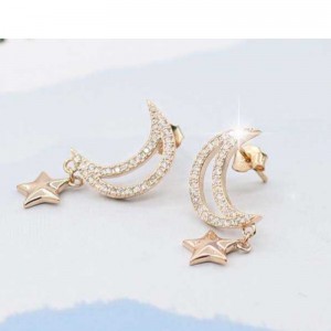 S925 Car Flower Tremella Ornament Star Moon Pendientes de circón incrustados de moda