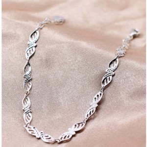 S990 Pulsera de plata Pulsera ligera de lujo de moda Hoja fresca