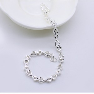 990 Pulsera de plata de corazón a corazón de flores Pulsera de plata de temperamento