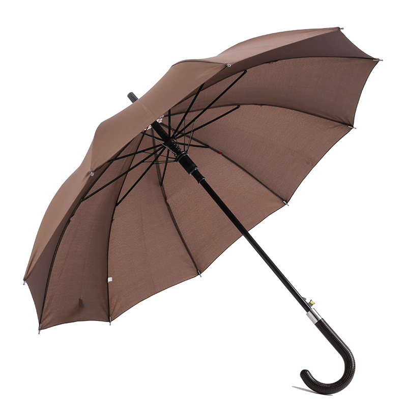Logotipo personalizado al aire libre 190T tela de pongeee marco de metal con forma de J mango abierto automático paraguas recto regular