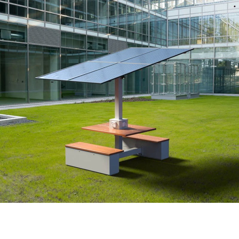 Mesa de carga solar Campus Estaciones de trabajo Energía sostenible Productividad