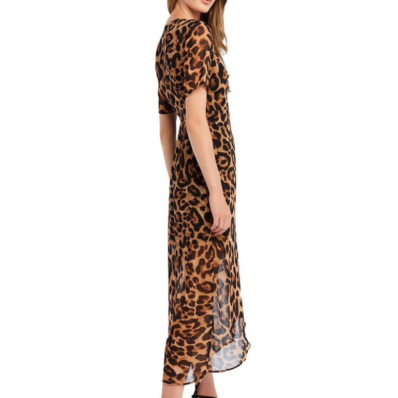 Vestido largo con estampado de leopardo de moda de señora de venta caliente