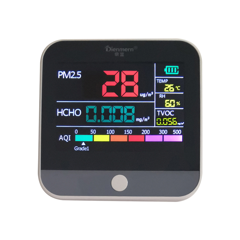 Probador de calidad del aire de formaldehído PM2.5 Detector portátil de TVOC AQI con láser Monitor inteligente para la oficina en el hogar Temperatura del coche Humedad