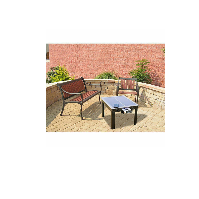 Mesa de energía solar para patio en bronce w Powerbank 5 -Cargos dispositivos portátiles