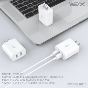 WEX - Cargador de viaje doble usb V24, cargador de pared, adaptador de corriente
