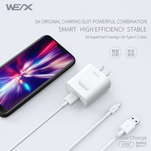 WEX - V50C 22.5W HUAWEI Adaptador de corriente de carga ultrarrápido, cargador de pared, cargador de viaje combinado con un cable de 5 A