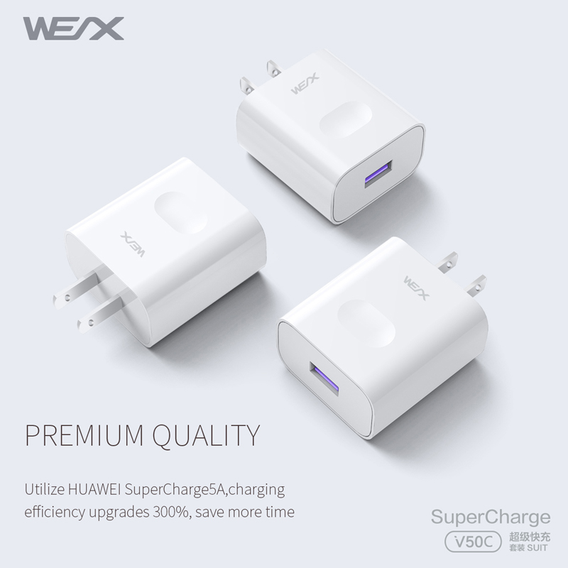 WEX - V50C 22.5W HUAWEI Adaptador de corriente de carga ultrarrápido, cargador de pared, cargador de viaje combinado con un cable de 5 A