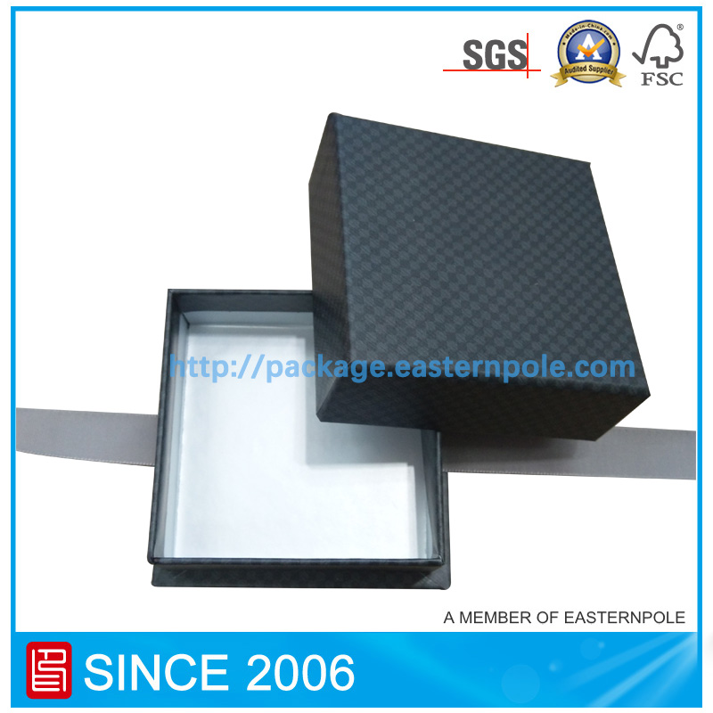 Caja de embalaje de lujo negro con base y cinta