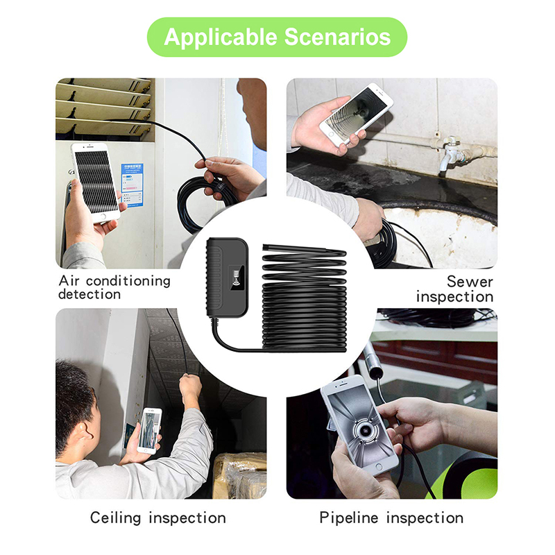 Cámara de inspección de boroscopio inalámbrica, 2 millones de resoluciones en HD, 197 pulg. De longitud focal, 2600 mAh Batería, IP68 impermeable 11.5 pies