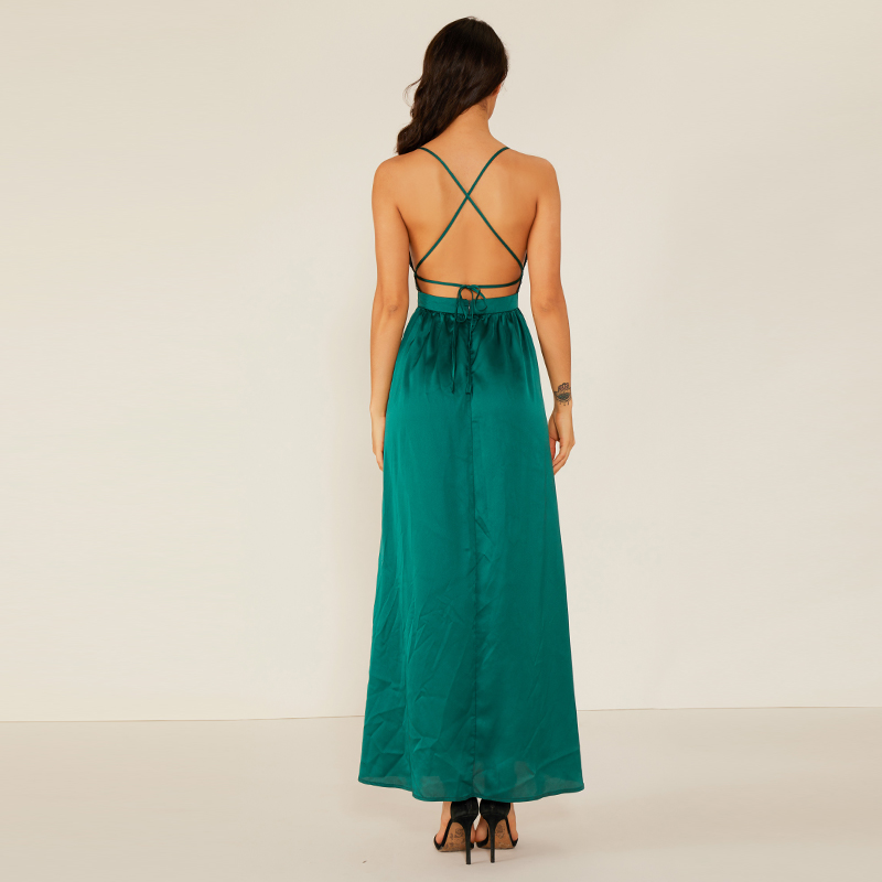 Custom Oem Summer Green Coctail Off Shoulder Sexy Backless X Lady Elegante Vestido Mujer WM0005