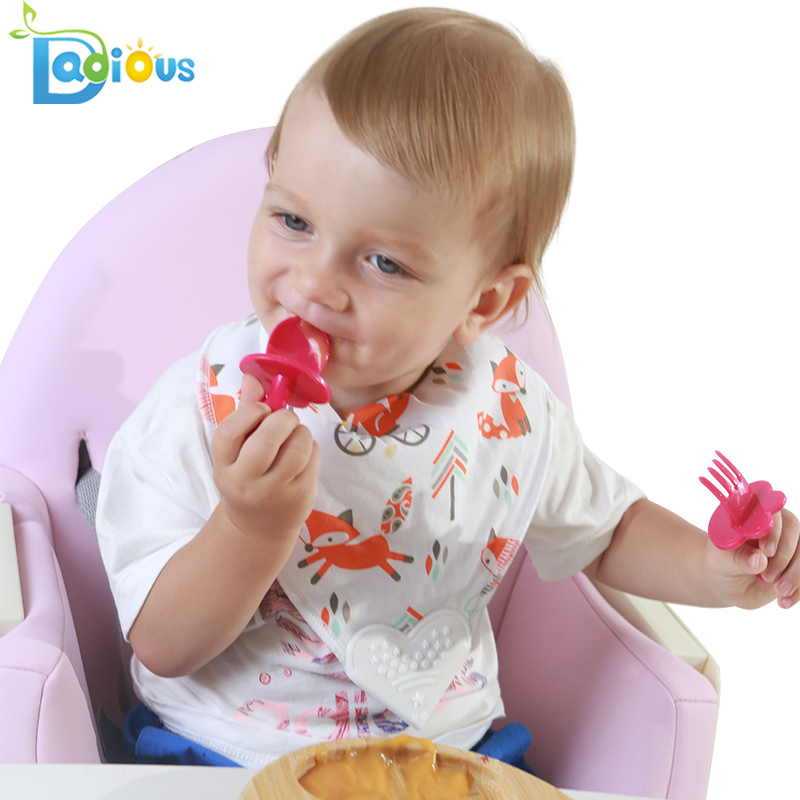 First Training Perfect Self Feeding Baby Utensil Short Baby Fork Juego de tenedor y cuchara anti-estrangulamiento