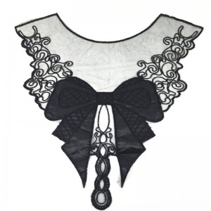 100% Poliéster Negro Collar de Flores Grandes Collar de Encaje Tela de Cuello DIY Bordado Tela de Encaje Escote Apliques de Costura Artesanal