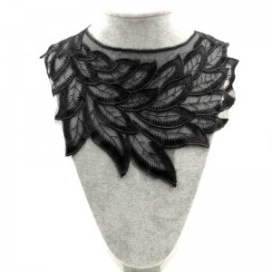 100% Poliéster Negro Collar de Flores Grandes Collar de Encaje Tela de Cuello DIY Bordado Tela de Encaje Escote Apliques de Costura Artesanal