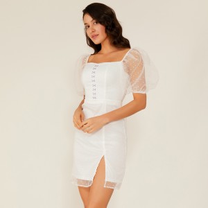 Vestido de punto de gasa con encaje blanco de Oem estilo boho Vestidos elegantes de época