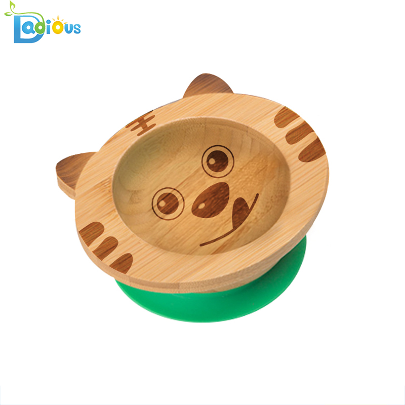 Aspiración para bebés de bambú ecológica sostenible Asiento de placa para bebés Bandeja de bambú dividida con anillo de succión Put de Stay
