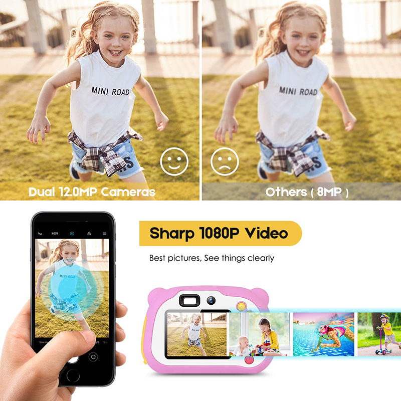 Cámara para niños Cámara fotográfica infantil recargable de 8.0 MP con cámara digital y cámara trasera para niños, regalo de juguetes para niños y niñas de 4 a 10 años de edad