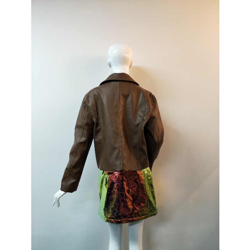 CHAQUETA BIKER PU MARRÓN RLWPJ0029N