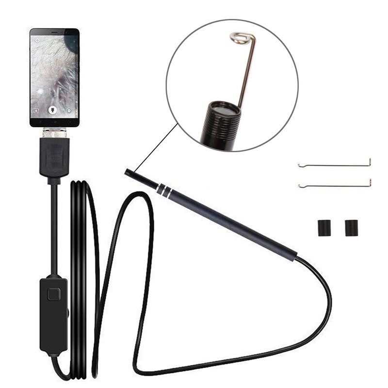 2 en 1 Borescope Inspection Ear Wax Remover Tool 720P Cámara a prueba de agua con 6 LED ajustables Compatible con Android y iOS