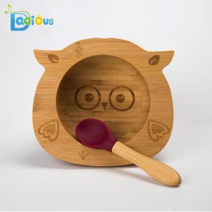 Tazón de bambú orgánico Regalo para niños pequeños Set Bebé Bambú Aspirador Forma animal Bamboo Baby Bowl