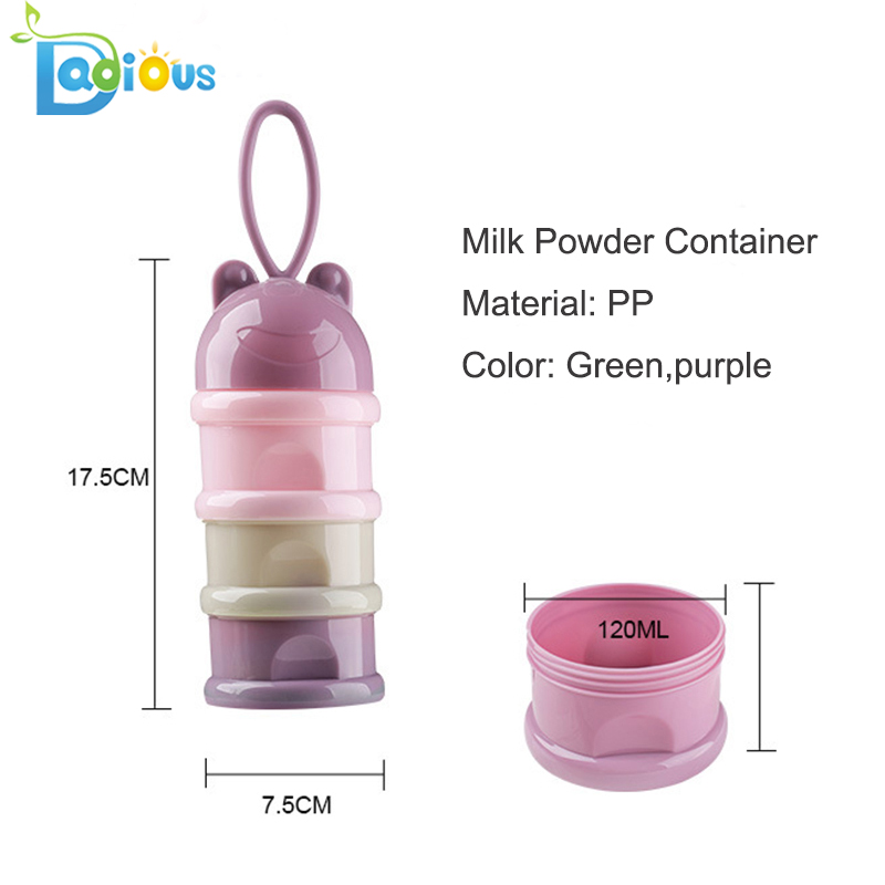 Recipiente de leche en polvo para bebés de 3 capas Contenedor de almacenamiento de leche en polvo de viaje para bebés con mango