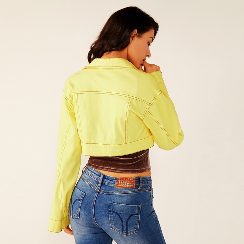 Chaqueta corta sexy de neón de manga larga amarilla de moda de verano para mujer