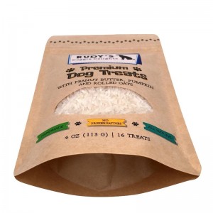 Bolsas de pie con cremallera laminada de papel kraft con ventana para golosinas para perros
