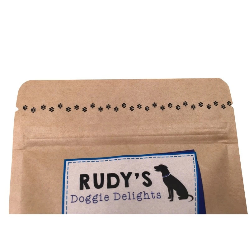 Bolsas de pie con cremallera laminada de papel kraft con ventana para golosinas para perros