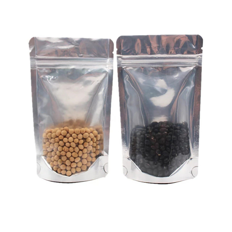 Bolsas de bolsa de aluminio autoportantes con frente transparente y bolsa transparente con cierre