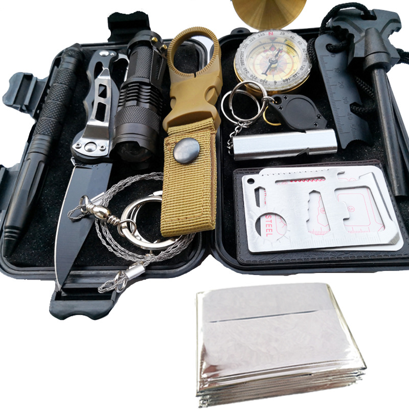 Equipo de viaje al aire libre kit de supervivencia kit de supervivencia kit de primeros auxilios de campo multifuncional suministros de emergencia SOS