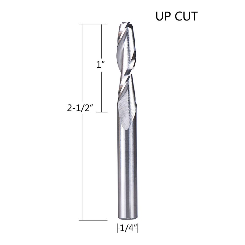 Brocas helicoidales en espiral con diámetro de corte de 1/4 de pulgada UpCut, vástago de 1/4 pulgada HRC55 Fresa de extremo de carburo CNC para corte de madera, talla