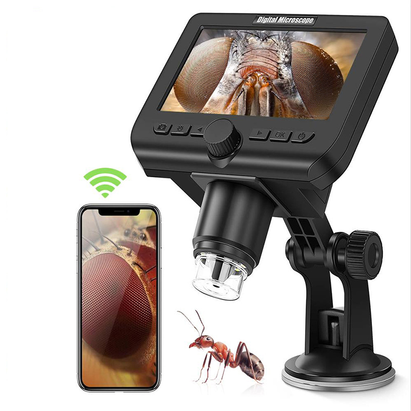 Microscopio digital inalámbrico 1000 aumentos con pantalla de 4.3 pulgadas 8 luces LED para iPhone Android Windows Kits para estudiantes y adultos