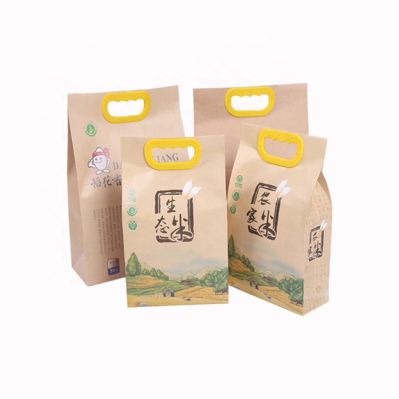 Precio al por mayor logotipo personalizado impresión duradera a prueba de humedad tamaño 2.5 kg 5 kg bolsa de embalaje de arroz de papel kraft
