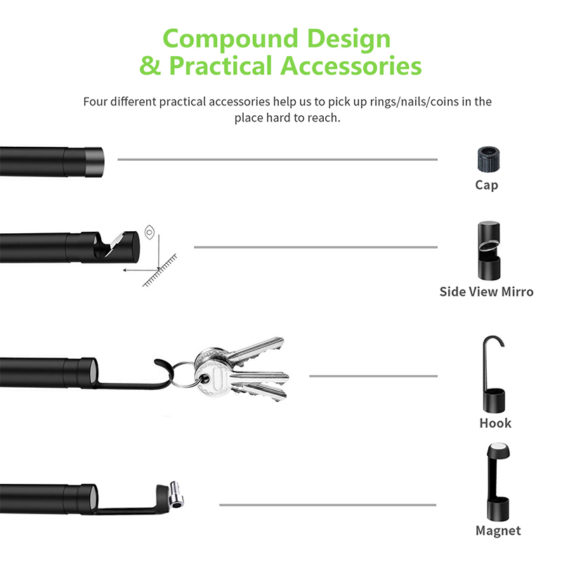 Endoscopio inalámbrico 2.0 megapíxeles HD WiFi Boroscopio Interfaz USB Cámara de serpiente de inspección a prueba de agua para Android, iOS y Windows, iPhone, Samsung, tableta, Mac