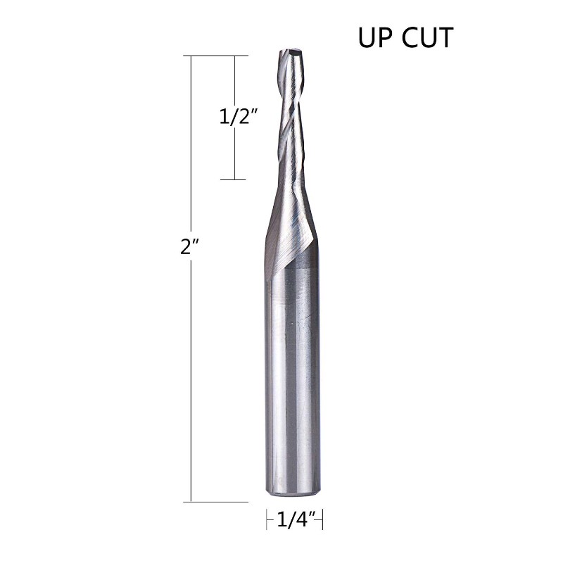 Brocas en espiral con corte ascendente de 1/8 de pulgada de diámetro de corte, vástago de 1/4 pulgada HRC55 Fresa de metal duro para corte de madera, talla