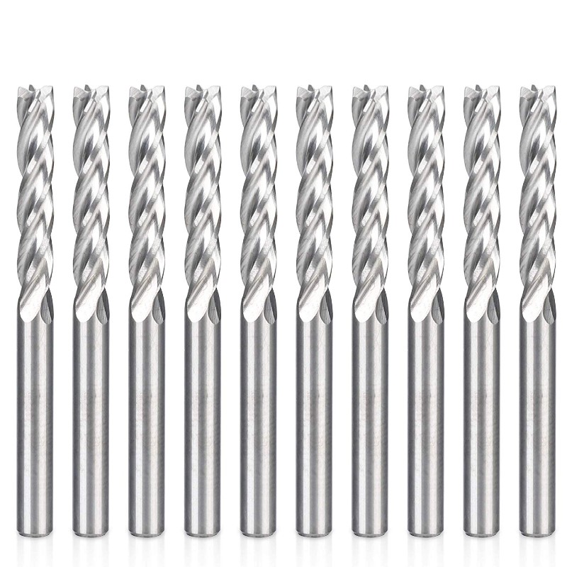 Fresa de extremo CNC 1/8 Brocas de fresadora 1 8 Vástago Cortador de fresado en espiral de 4 flautas Conjunto de herramientas de corte de madera de acero de tungsteno 17 mm CEL, 38.5 mm OAL para tablero de densidad de PVC MDF acrílico Madera contrachapada de madera dura