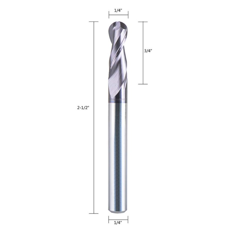 Fresa de punta de carburo de punta esférica Fresa CNC Fresas de fresa de doble flauta Herramienta de fresado en espiral Vástago de 1/4 de pulgada con 3 pulgadas de largo