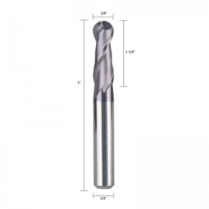 Fresa de punta de carburo de punta esférica Fresa de corte CNC Brocas de doble flauta Herramienta de fresado en espiral Vástago de 3/8 de pulgada con OVL de 3 pulgadas