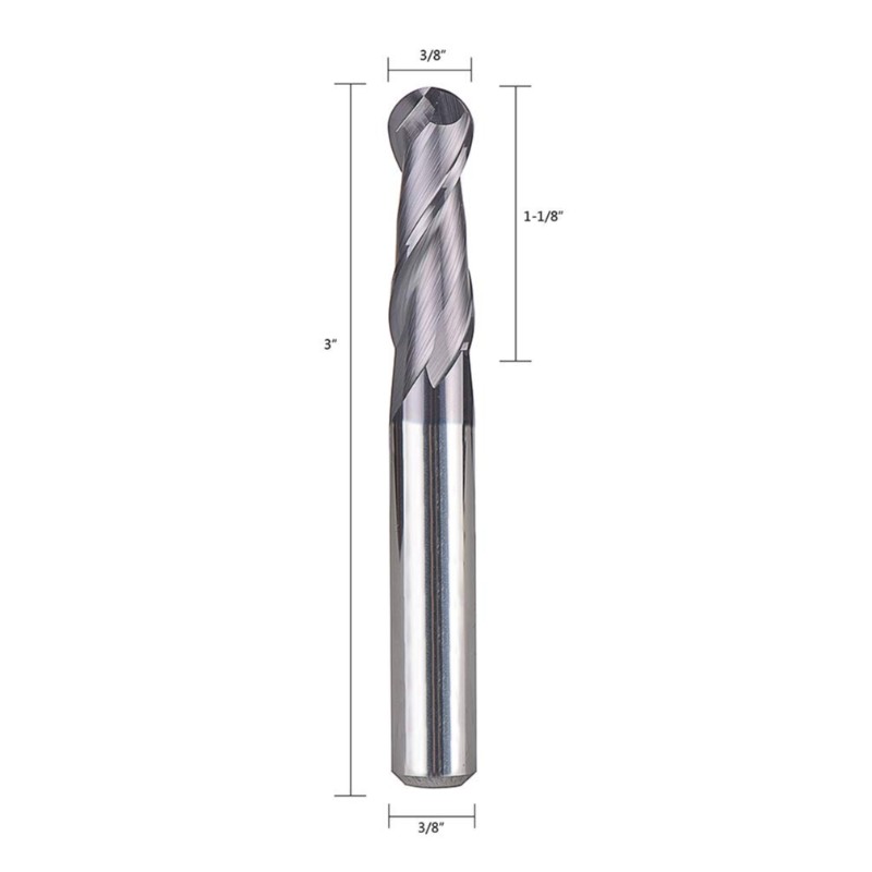 Fresa de punta de carburo de punta esférica Fresa de corte CNC Brocas de doble flauta Herramienta de fresado en espiral Vástago de 3/8 de pulgada con OVL de 3 pulgadas