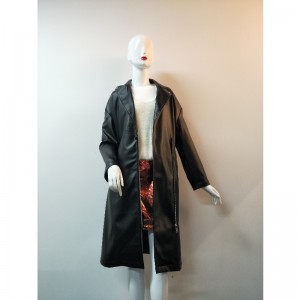 CHAQUETA DE PU PU LONGLING NEGRO PARA MUJER RLWPJ0021N