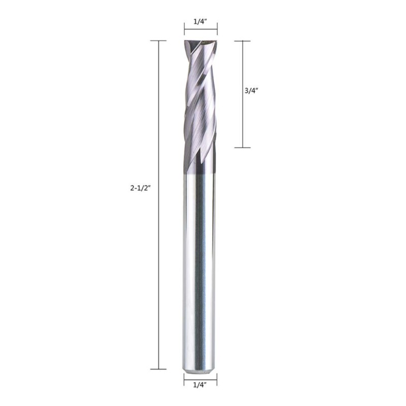 2 flautas 1/4 pulgada de vástago Punta cuadrada Punta de fresa Fresas de carburo CNC Fresado de corte Brocas recubiertas con tiaína, 2 1/2 pulgadas de longitud