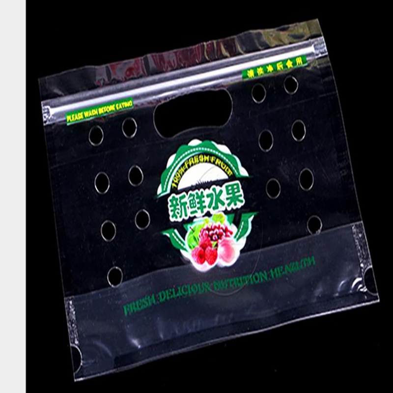 Bolsa de embalaje ecológica de plástico transparente con cierre de vegetales y orificios de ventilación