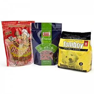 Bolsa de comida para mascotas de fondo plano de 10 kg 25 kg / bolsa de embalaje de comida para perros de plástico
