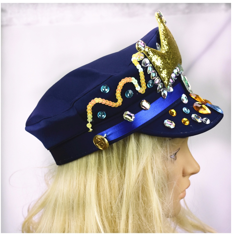 Nueva corona azul zafiro Lyjenny hat Carnaval brasileño sombreros de diamantes con lentejuelas sombrero hecho a medida al por mayor