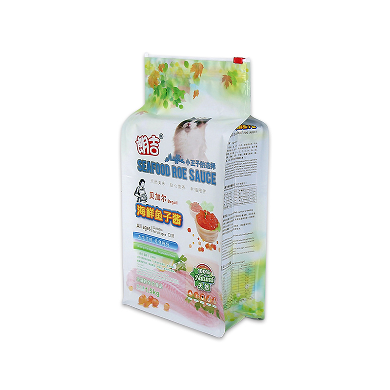 Impresión personalizada lado inferior plano con refuerzo sellado zip lock bolsa de envasado de alimentos para mascotas / bolsa de comida para gatos 1 kg 5 kg 10 kg