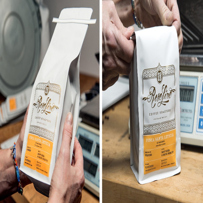Bolsa de café de fondo plano impresa personalizada con bolsa de papel de aluminio de ventilación para embalaje de café