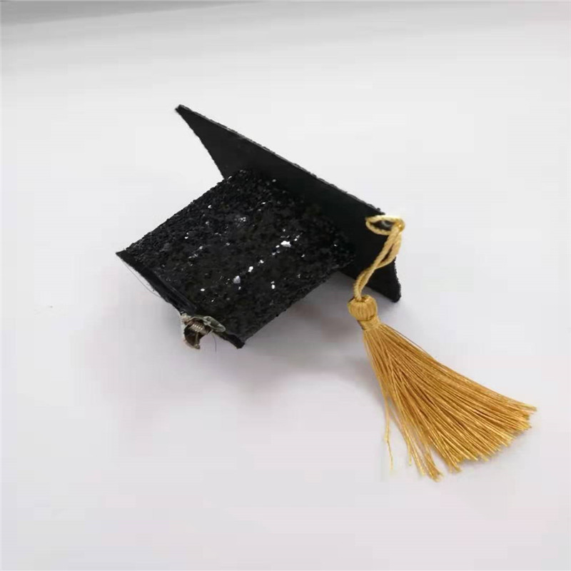 Sombrero de graduación en blanco y negro con borla Glitter para fiesta