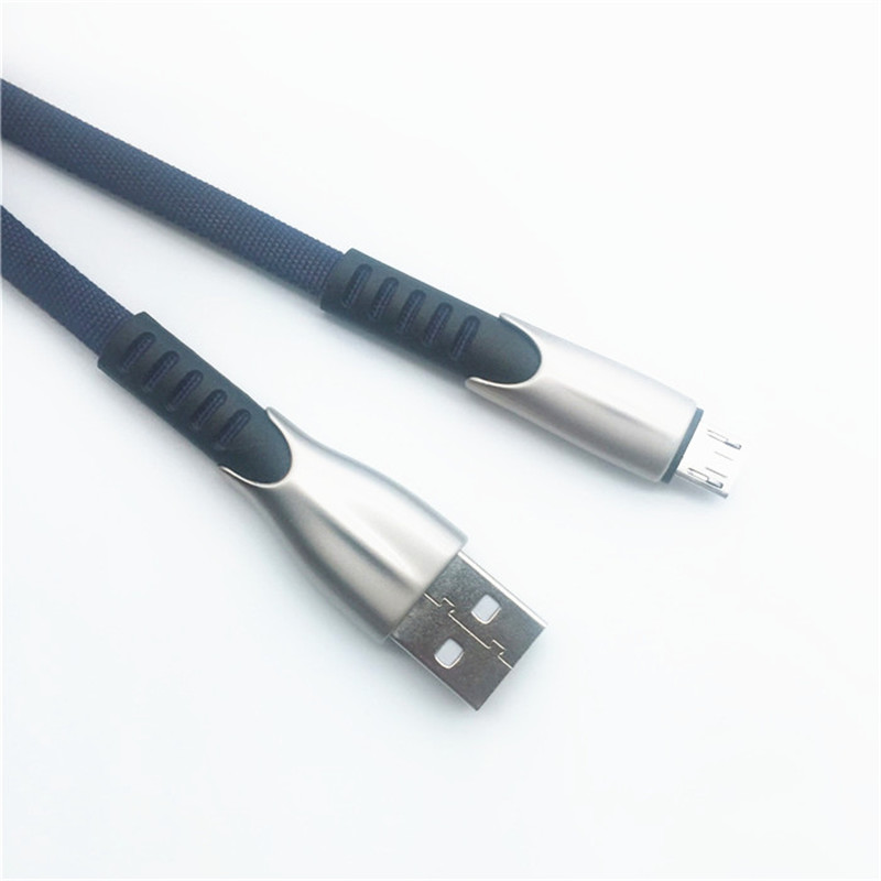 KPS-1001CB Micro Custom portátil 1m 2A aleación de zinc Tejido de tela micro cable USB