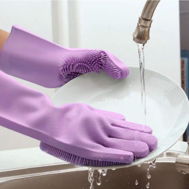 Guantes de silicona para lavar platos Aislamiento térmico, antideslizante y resistente al desgaste de limpieza de cocina cepillo de silicona